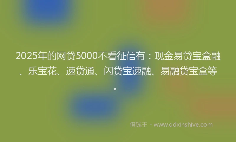 2025年的网贷5000不看征信有：现金易贷宝盒融、乐宝花、速贷通、闪贷宝速融、易融贷宝盒等。
