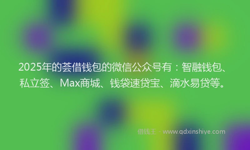 2025年的荟借钱包的微信公众号有：智融钱包、私立签、Max商城、钱袋速贷宝、滴水易贷等。