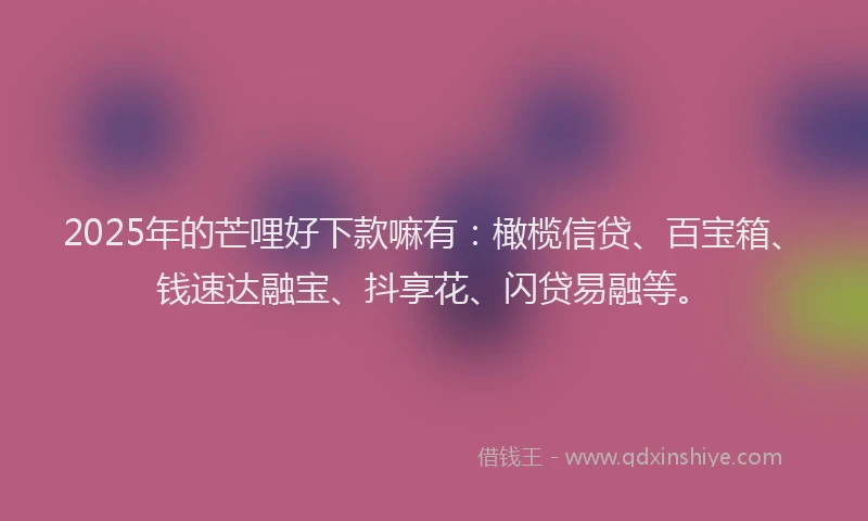 2025年的芒哩好下款嘛有：橄榄信贷、百宝箱、钱速达融宝、抖享花、闪贷易融等。