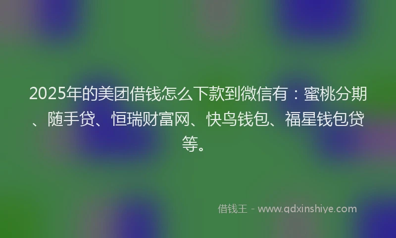2025年的美团借钱怎么下款到微信有：蜜桃分期、随手贷、恒瑞财富网、快鸟钱包、福星钱包贷等。