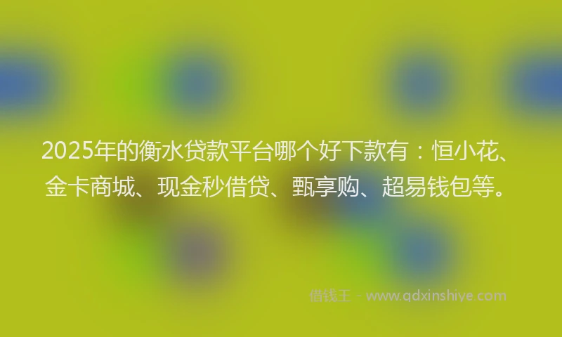 2025年的衡水贷款平台哪个好下款有：恒小花、金卡商城、现金秒借贷、甄享购、超易钱包等。