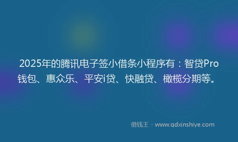 2025年的腾讯电子签小借条小程序有：智贷Pro钱包、惠众乐、平安i贷、快融贷、橄榄分期等。