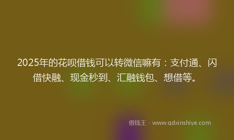 2025年的花呗借钱可以转微信嘛有：支付通、闪借快融、现金秒到、汇融钱包、想借等。