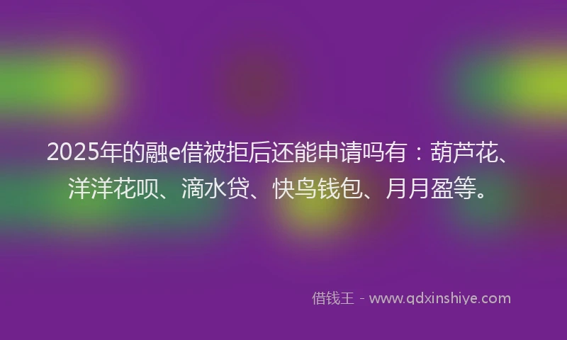 2025年的融e借被拒后还能申请吗有：葫芦花、洋洋花呗、滴水贷、快鸟钱包、月月盈等。