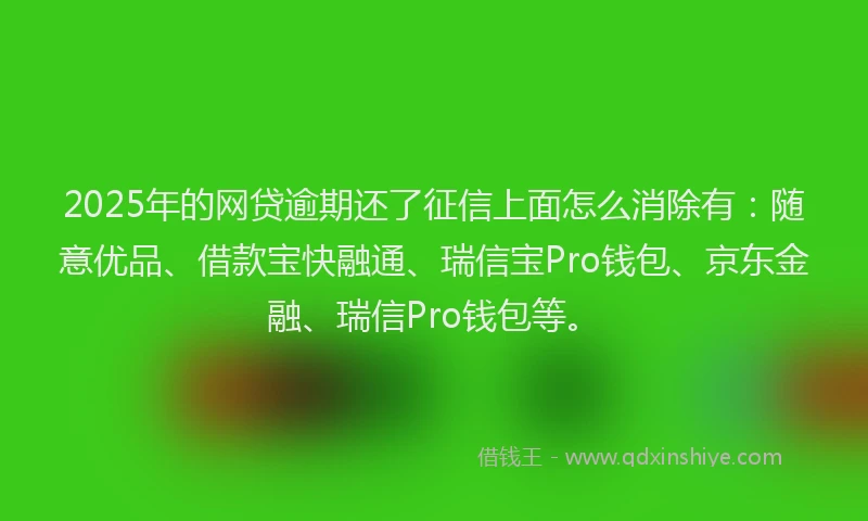 2025年的网贷逾期还了征信上面怎么消除有：随意优品、借款宝快融通、瑞信宝Pro钱包、京东金融、瑞信Pro钱包等。