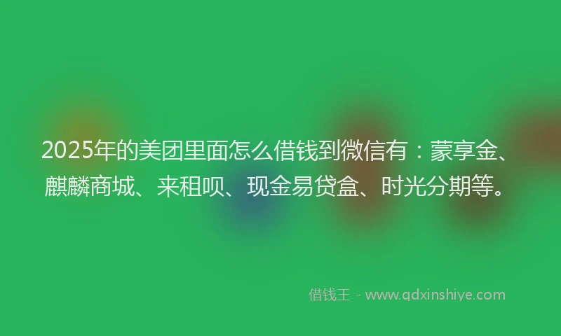 2025年的美团里面怎么借钱到微信有：蒙享金、麒麟商城、来租呗、现金易贷盒、时光分期等。