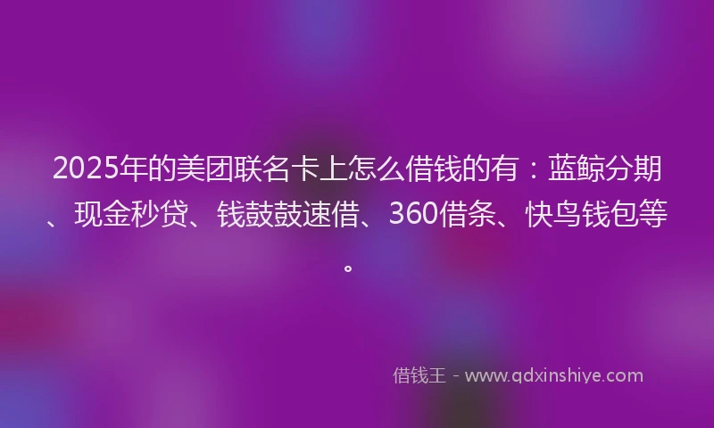 2025年的美团联名卡上怎么借钱的有：蓝鲸分期、现金秒贷、钱鼓鼓速借、360借条、快鸟钱包等。