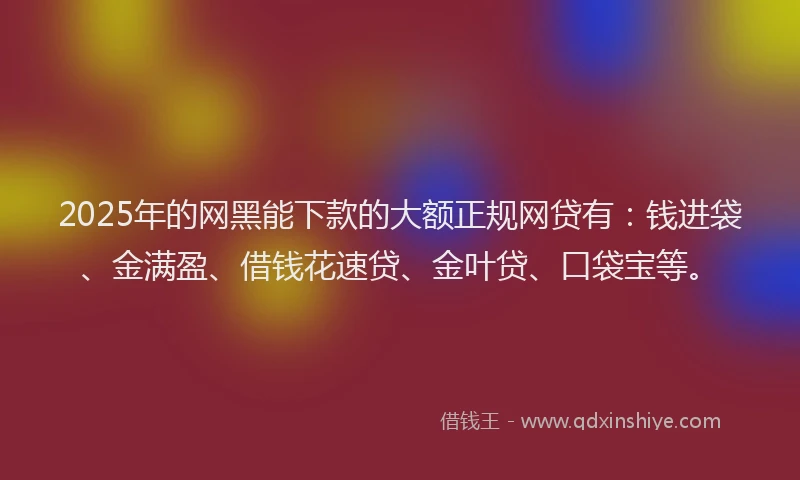 2025年的网黑能下款的大额正规网贷有：钱进袋、金满盈、借钱花速贷、金叶贷、口袋宝等。