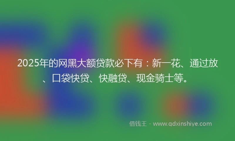 2025年的网黑大额贷款必下有：新一花、通过放、口袋快贷、快融贷、现金骑士等。
