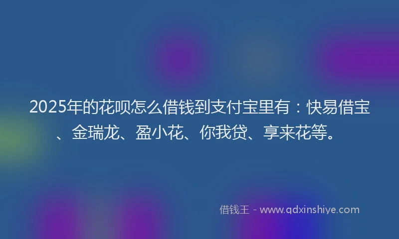 2025年的花呗怎么借钱到支付宝里有：快易借宝、金瑞龙、盈小花、你我贷、享来花等。