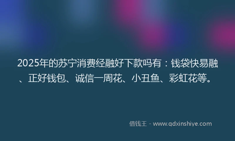 2025年的苏宁消费经融好下款吗有：钱袋快易融、正好钱包、诚信一周花、小丑鱼、彩虹花等。
