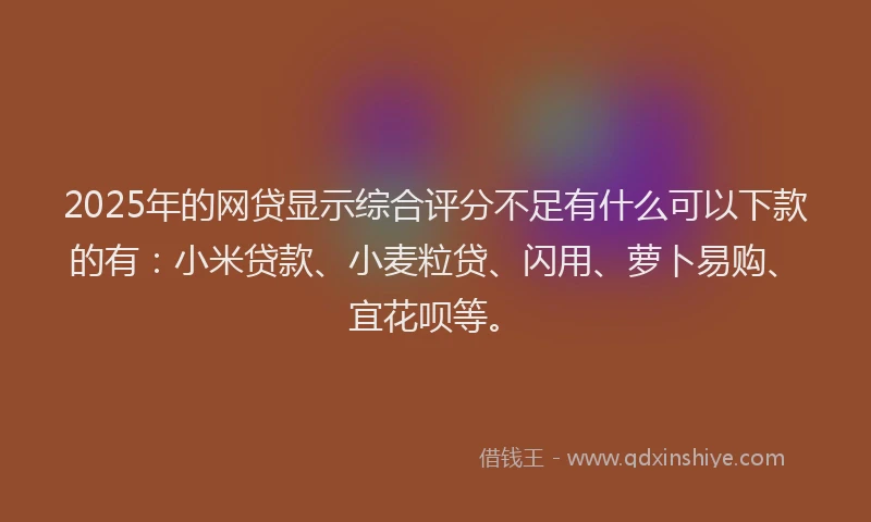 2025年的网贷显示综合评分不足有什么可以下款的有：小米贷款、小麦粒贷、闪用、萝卜易购、宜花呗等。