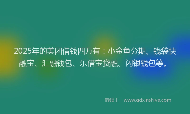 2025年的美团借钱四万有：小金鱼分期、钱袋快融宝、汇融钱包、乐借宝贷融、闪银钱包等。