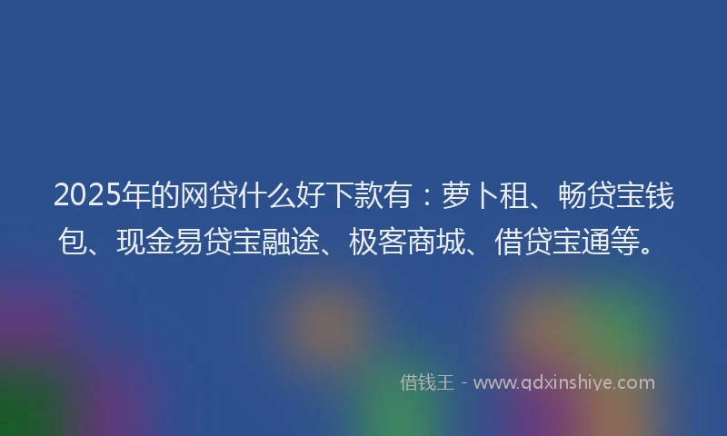 2025年的网贷什么好下款有：萝卜租、畅贷宝钱包、现金易贷宝融途、极客商城、借贷宝通等。