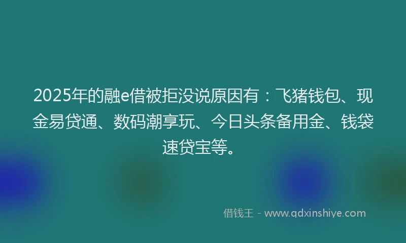 2025年的融e借被拒没说原因有：飞猪钱包、现金易贷通、数码潮享玩、今日头条备用金、钱袋速贷宝等。