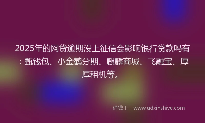 2025年的网贷逾期没上征信会影响银行贷款吗有：甄钱包、小金鹤分期、麒麟商城、飞融宝、厚厚租机等。