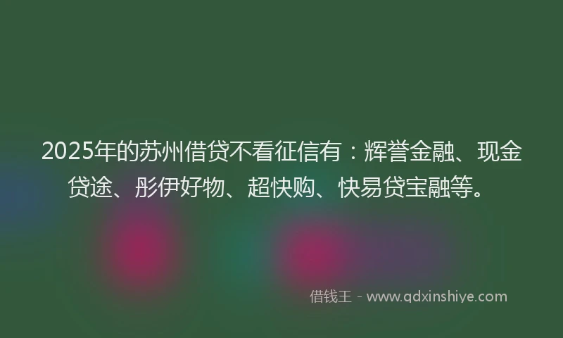2025年的苏州借贷不看征信有：辉誉金融、现金贷途、彤伊好物、超快购、快易贷宝融等。