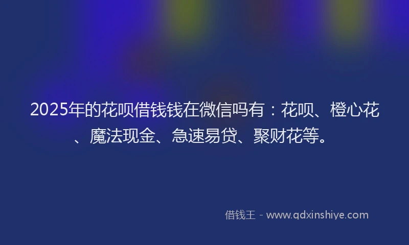 2025年的花呗借钱钱在微信吗有：花呗、橙心花、魔法现金、急速易贷、聚财花等。