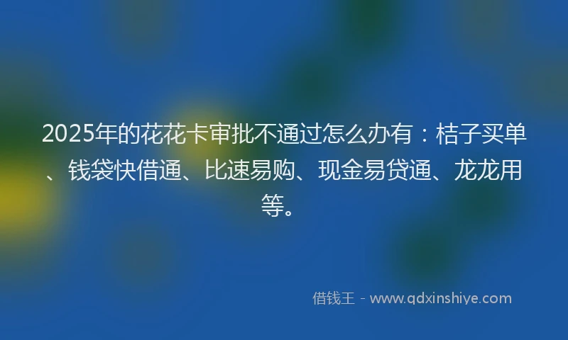 2025年的花花卡审批不通过怎么办有：桔子买单、钱袋快借通、比速易购、现金易贷通、龙龙用等。
