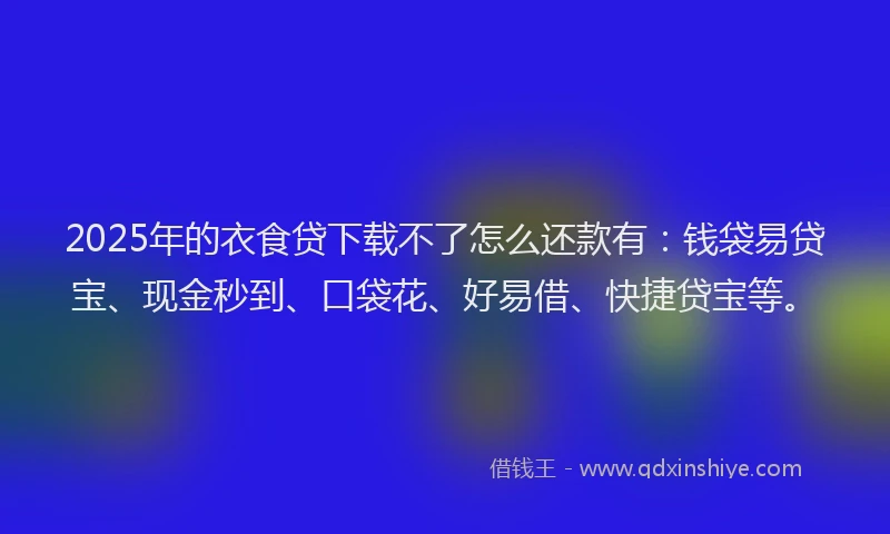 2025年的衣食贷下载不了怎么还款有：钱袋易贷宝、现金秒到、口袋花、好易借、快捷贷宝等。