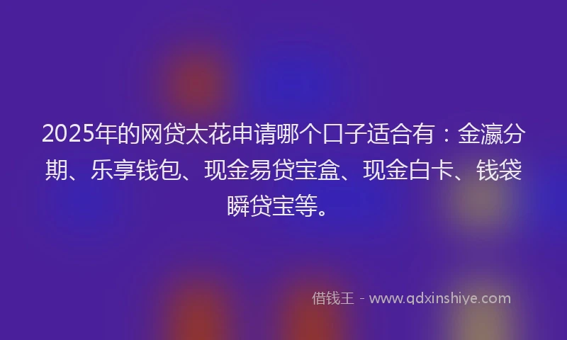 2025年的网贷太花申请哪个口子适合有：金瀛分期、乐享钱包、现金易贷宝盒、现金白卡、钱袋瞬贷宝等。
