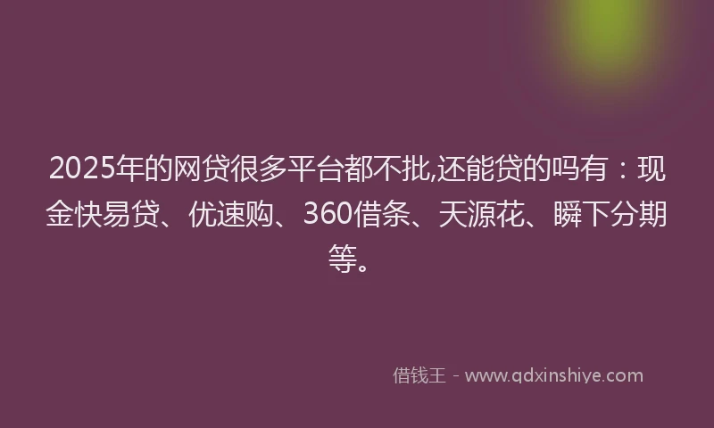 2025年的网贷很多平台都不批,还能贷的吗有：现金快易贷、优速购、360借条、天源花、瞬下分期等。