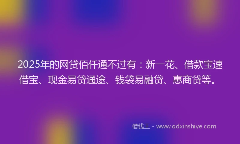 2025年的网贷佰仟通不过有：新一花、借款宝速借宝、现金易贷通途、钱袋易融贷、惠商贷等。