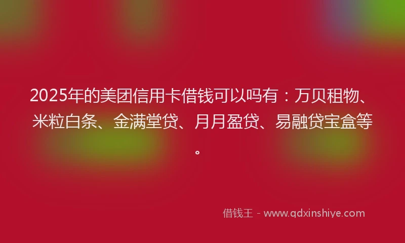 2025年的美团信用卡借钱可以吗有：万贝租物、米粒白条、金满堂贷、月月盈贷、易融贷宝盒等。