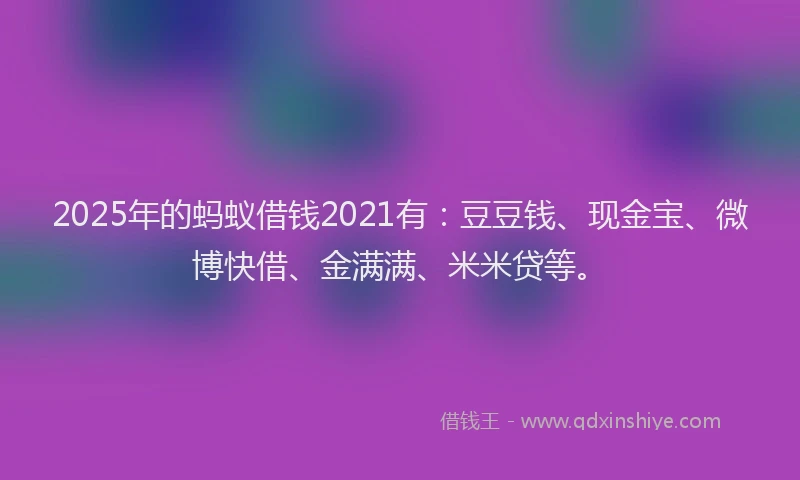 2025年的蚂蚁借钱2021有：豆豆钱、现金宝、微博快借、金满满、米米贷等。