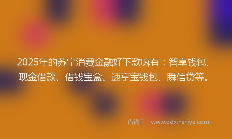 2025年的苏宁消费金融好下款嘛有：智享钱包、现金借款、借钱宝盒、速享宝钱包、瞬信贷等。