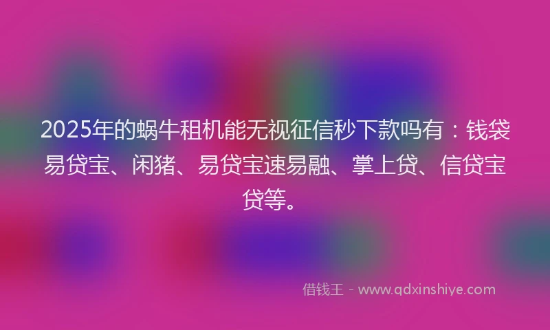 2025年的蜗牛租机能无视征信秒下款吗有：钱袋易贷宝、闲猪、易贷宝速易融、掌上贷、信贷宝贷等。