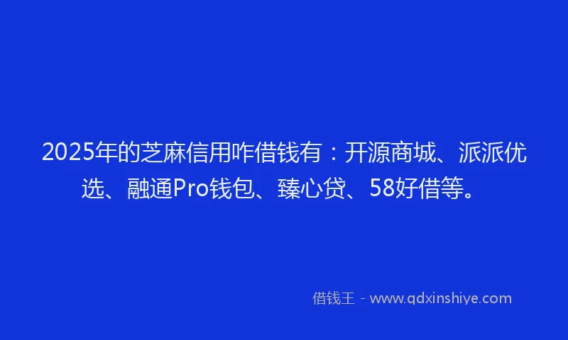 2025年的芝麻信用咋借钱有：开源商城、派派优选、融通Pro钱包、臻心贷、58好借等。