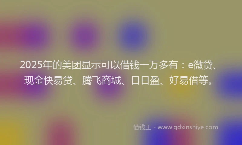 2025年的美团显示可以借钱一万多有：e微贷、现金快易贷、腾飞商城、日日盈、好易借等。