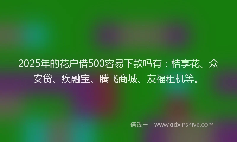 2025年的花户借500容易下款吗有：桔享花、众安贷、疾融宝、腾飞商城、友福租机等。