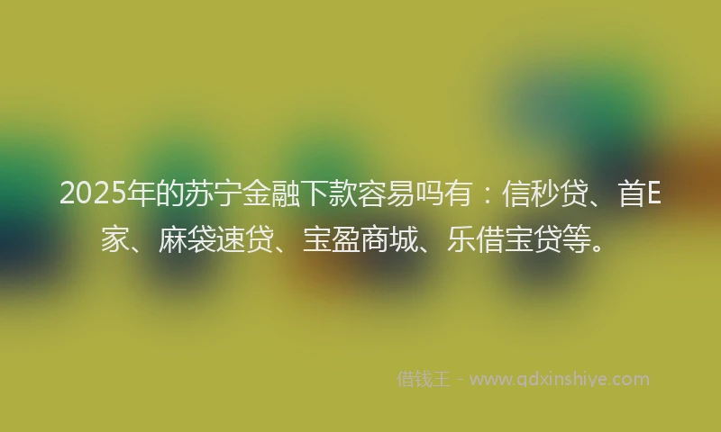 2025年的苏宁金融下款容易吗有：信秒贷、首E家、麻袋速贷、宝盈商城、乐借宝贷等。