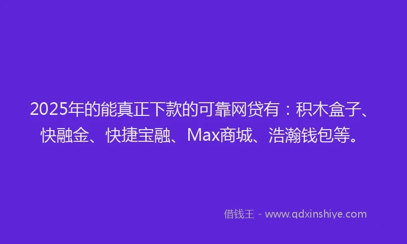 2025年的能真正下款的可靠网贷有：积木盒子、快融金、快捷宝融、Max商城、浩瀚钱包等。