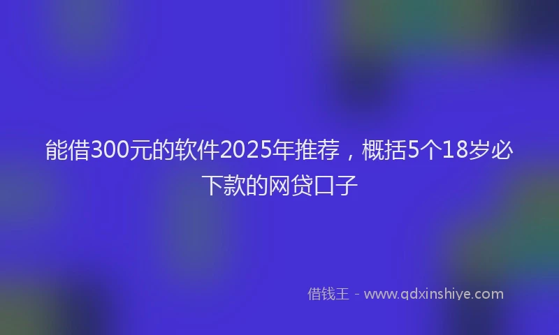 能借300元的软件2025年推荐，概括5个18岁必下款的网贷口子
