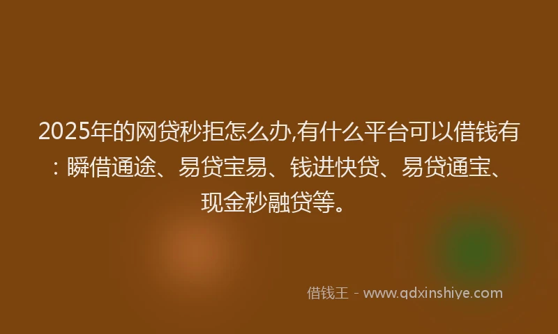 2025年的网贷秒拒怎么办,有什么平台可以借钱有：瞬借通途、易贷宝易、钱进快贷、易贷通宝、现金秒融贷等。