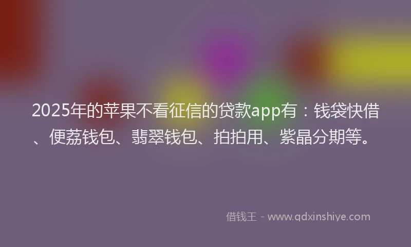 2025年的苹果不看征信的贷款app有：钱袋快借、便荔钱包、翡翠钱包、拍拍用、紫晶分期等。