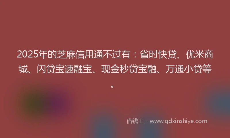 2025年的芝麻信用通不过有：省时快贷、优米商城、闪贷宝速融宝、现金秒贷宝融、万通小贷等。
