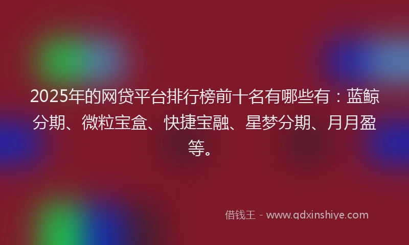 2025年的网贷平台排行榜前十名有哪些有：蓝鲸分期、微粒宝盒、快捷宝融、星梦分期、月月盈等。