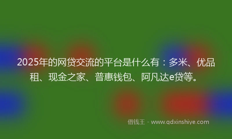 2025年的网贷交流的平台是什么有：多米、优品租、现金之家、普惠钱包、阿凡达e贷等。