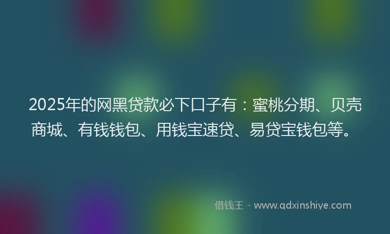 2025年的网黑贷款必下口子有：蜜桃分期、贝壳商城、有钱钱包、用钱宝速贷、易贷宝钱包等。