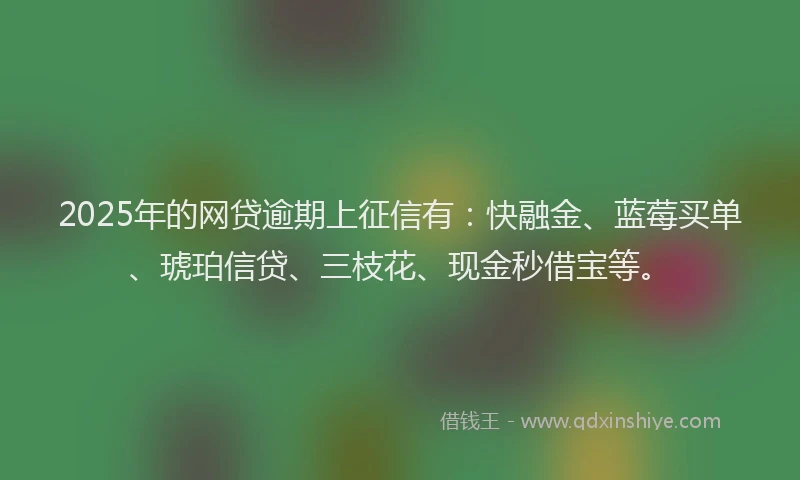 2025年的网贷逾期上征信有：快融金、蓝莓买单、琥珀信贷、三枝花、现金秒借宝等。