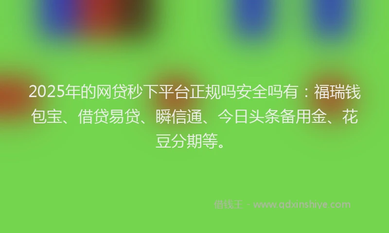 2025年的网贷秒下平台正规吗安全吗有：福瑞钱包宝、借贷易贷、瞬信通、今日头条备用金、花豆分期等。