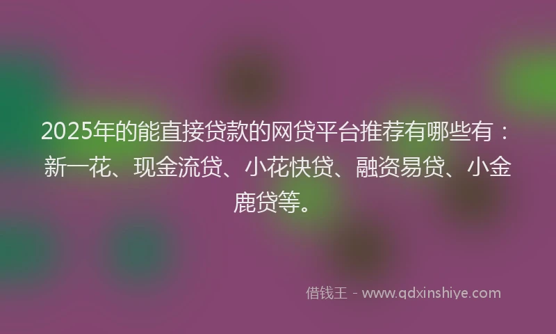 2025年的能直接贷款的网贷平台推荐有哪些有：新一花、现金流贷、小花快贷、融资易贷、小金鹿贷等。