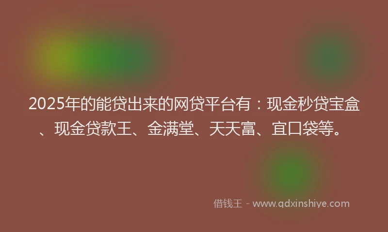 2025年的能贷出来的网贷平台有：现金秒贷宝盒、现金贷款王、金满堂、天天富、宜口袋等。