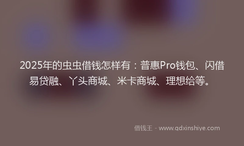 2025年的虫虫借钱怎样有：普惠Pro钱包、闪借易贷融、丫头商城、米卡商城、理想给等。