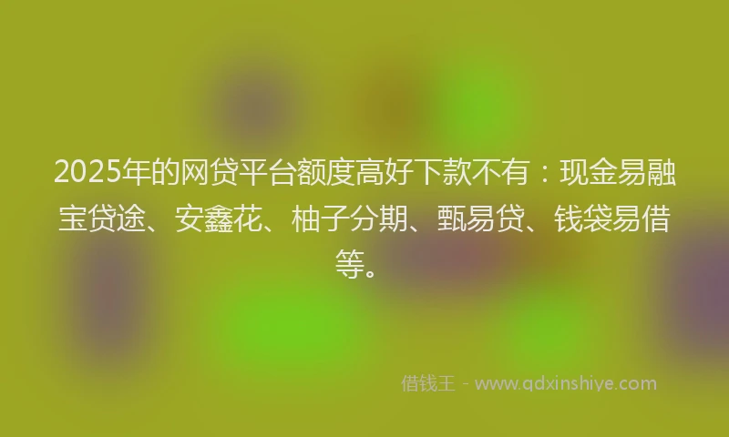 2025年的网贷平台额度高好下款不有：现金易融宝贷途、安鑫花、柚子分期、甄易贷、钱袋易借等。