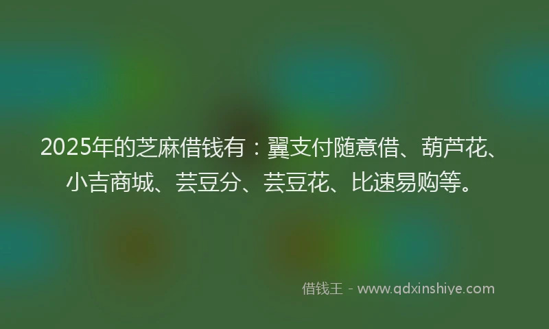 2025年的芝麻借钱有：翼支付随意借、葫芦花、小吉商城、芸豆分、芸豆花、比速易购等。